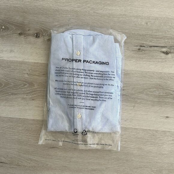 Charles Tyrwhitt Button Collar Stretch Oxford Stripe Ocean Blue L NWT IN PKG - Picture 7 of 7